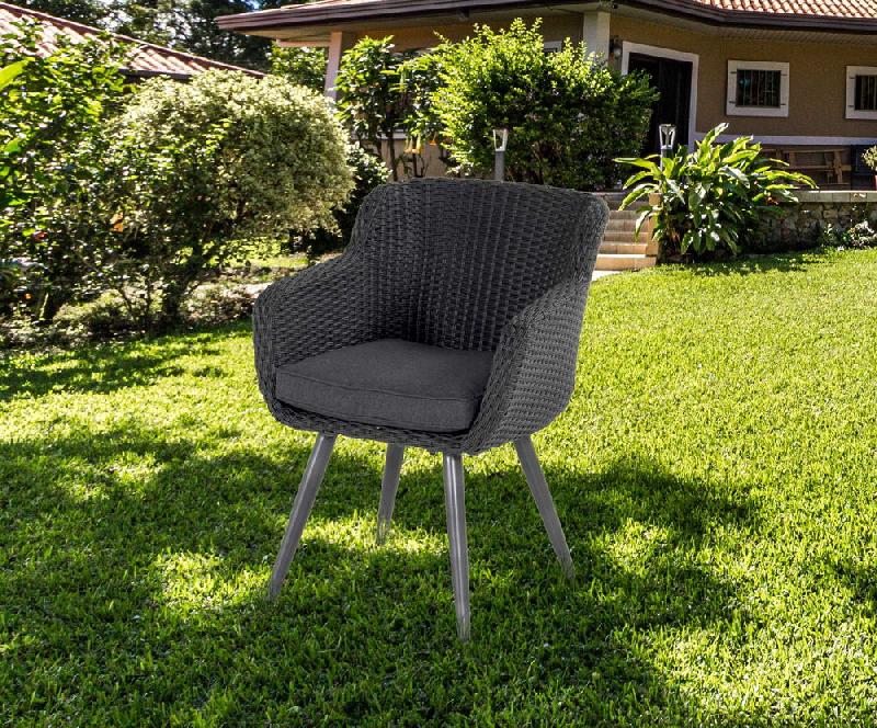 Chaise-fauteuil Amadora en résine tressée - pieds en aluminium - couleur anthracite_3