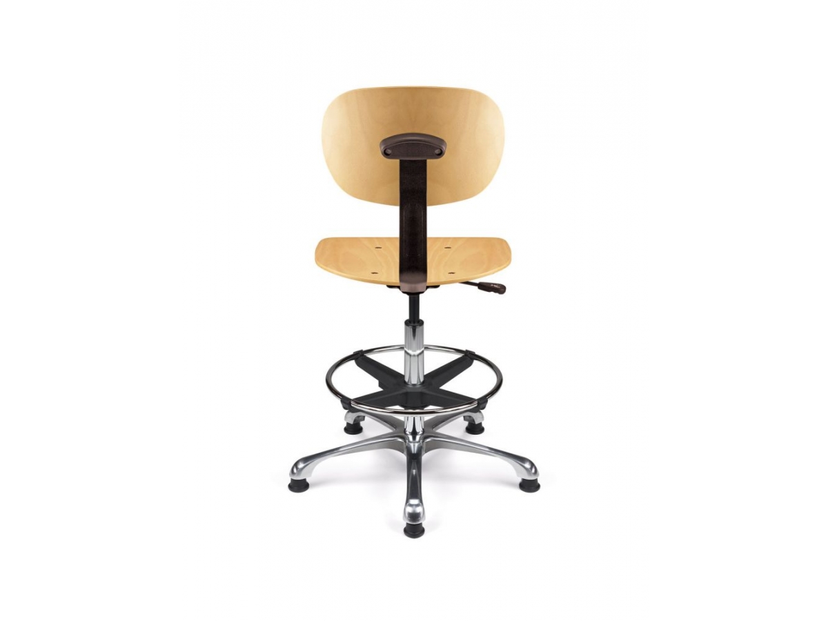 Siège technique en bois pour industrie propre et sale - LABO H - robuste, confortable, réglable avec repose-pied en acier_3