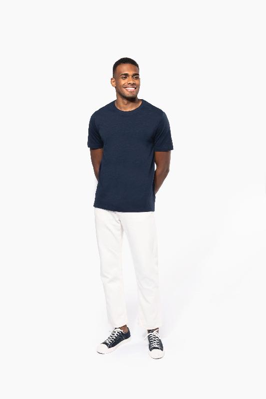 T-shirt slub écoresponsable col rond manches courtes homme - 160 g - Réf: KNS303 - coton biologique et polyester recyclé_3