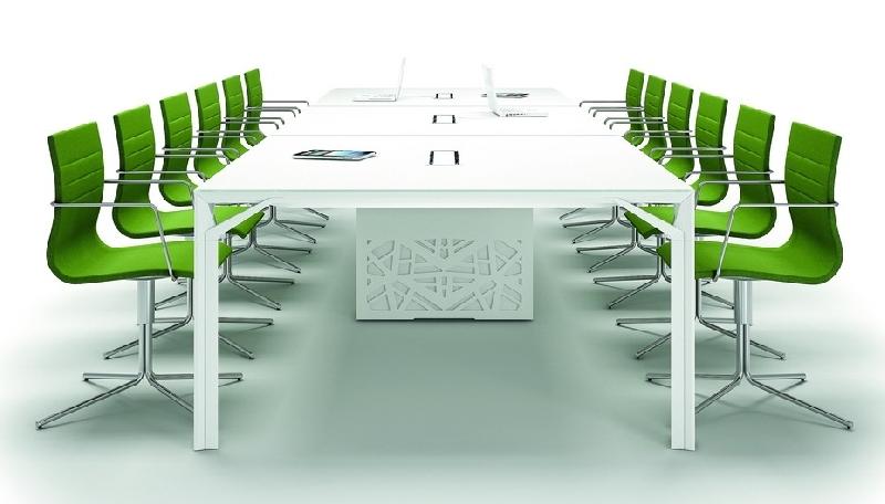 Grande table de réunion X8 avec plateaux laqués Officity. - Blanc 9010, 640, Gris beige Ral 7006_3