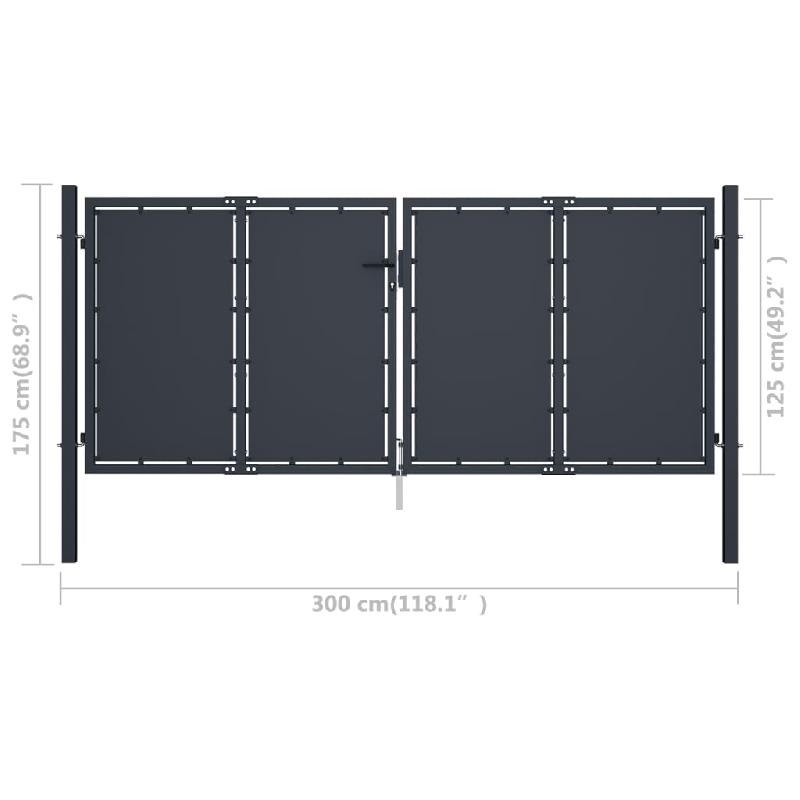Vidaxl portail de jardin acier 300 x 125 cm anthracite 144525_3
