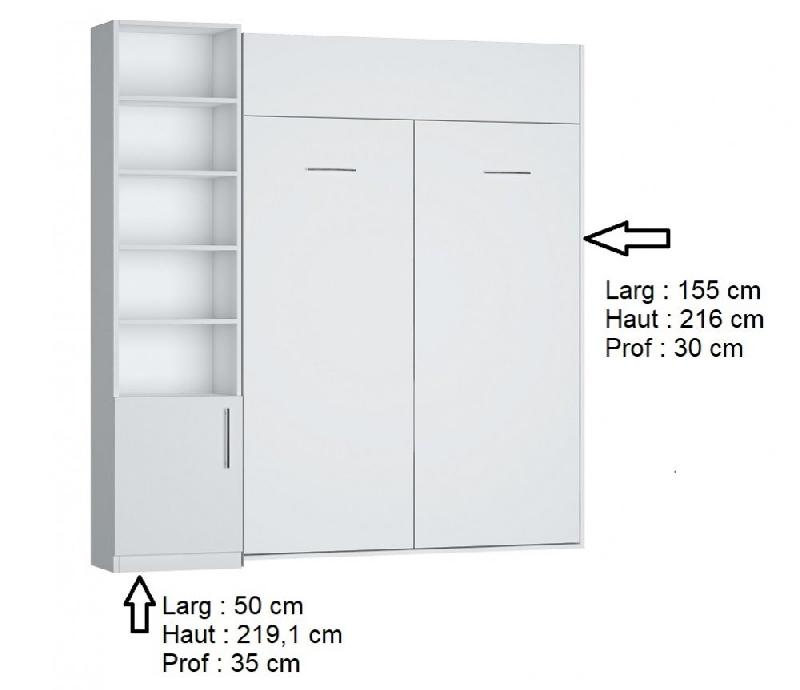 Composition armoire lit escamotable DYNAMO blanc mat - Couchage 140x200 cm avec colonne bibliothèque intégrée_3