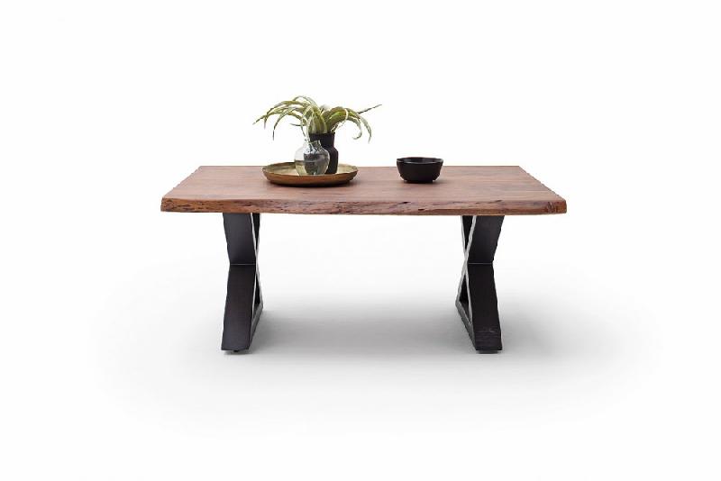 Table basse Claren - plateau 110 cm en acacia teinte noyer - piétement en X laqué anthracite_3