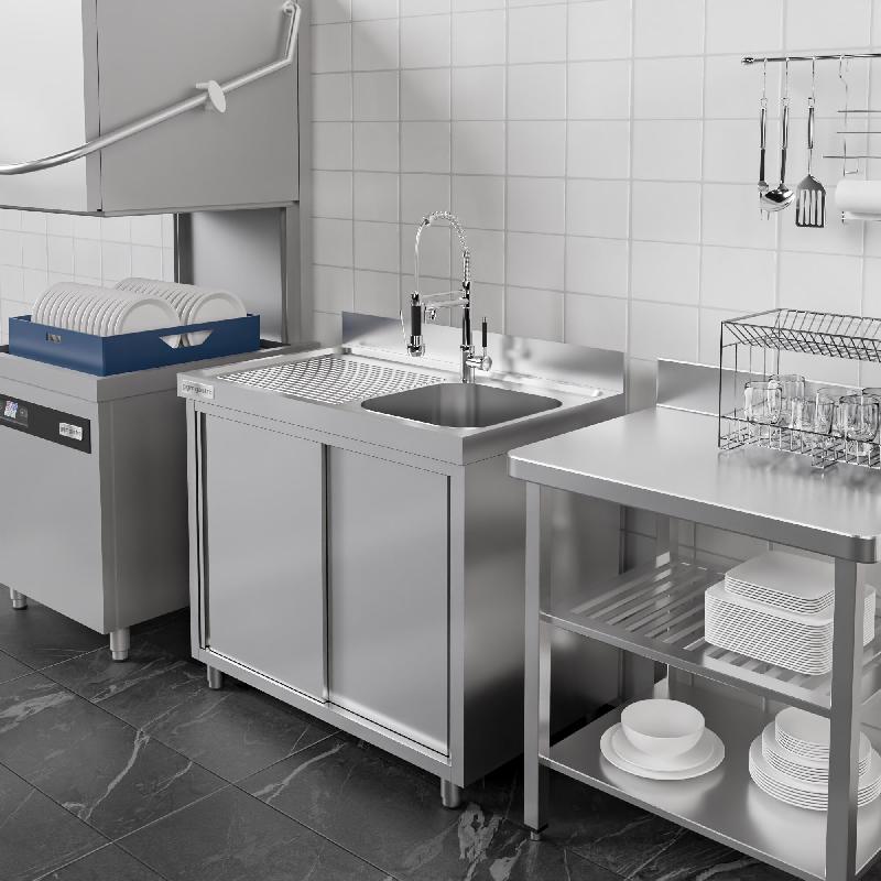 Plonge inox 1 bac et égouttoir sur placard - P 600 mm -_3