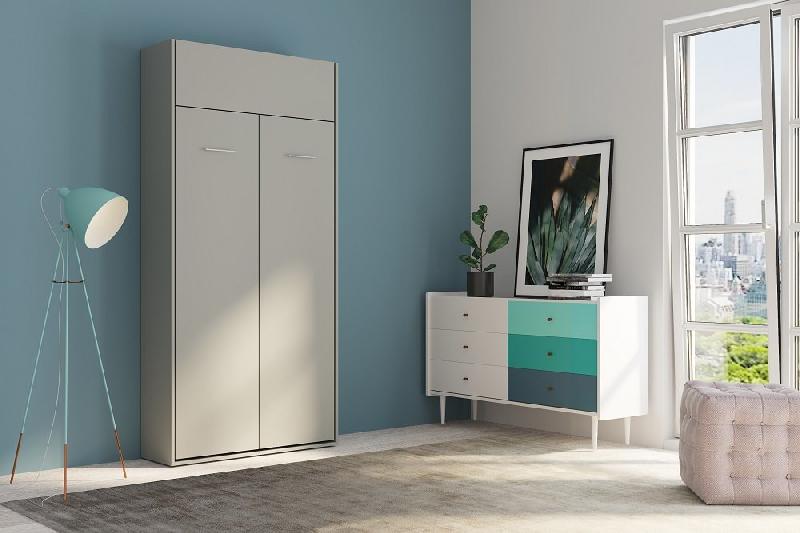 Armoire lit escamotable Dynamo - Gris mat - Ouverture assistée - Couchage 90x200 cm - Sommier à lattes_3