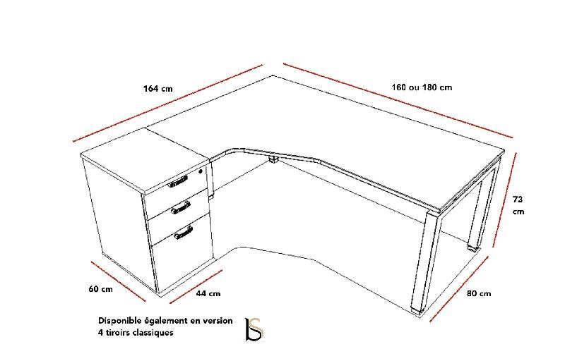 Bureau compact  ECO avec caisson - Mobel Linea. - Argent Ral 9006, 160, Acacia clair, Droite_3