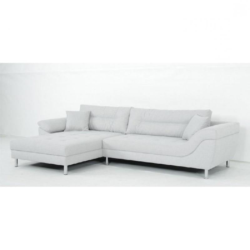 Canapé d'angle fixe gauche Tipix - Tissu Bergamo gris clair avec méridienne réversible et manchette relevable_3