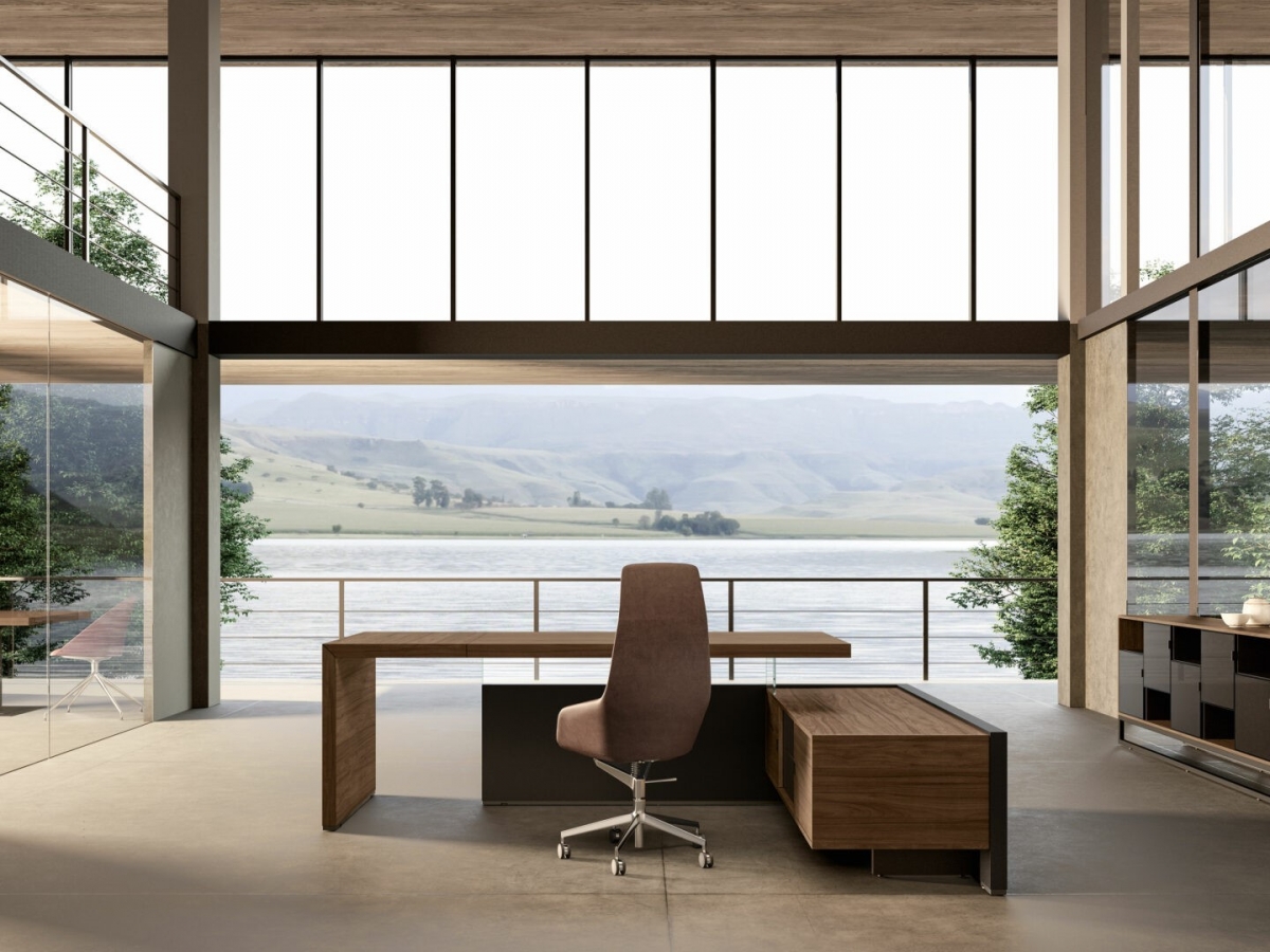 Bureau de direction intemporel et élégant - BOLD58 avec plateau épais et support en verre_3