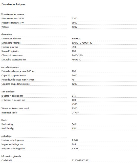 Scie à format - Holzmann - TS315VF2600_400V - Puissance moteur S6 W 5100 - Lame T.C.T. 315mm ajustable_3