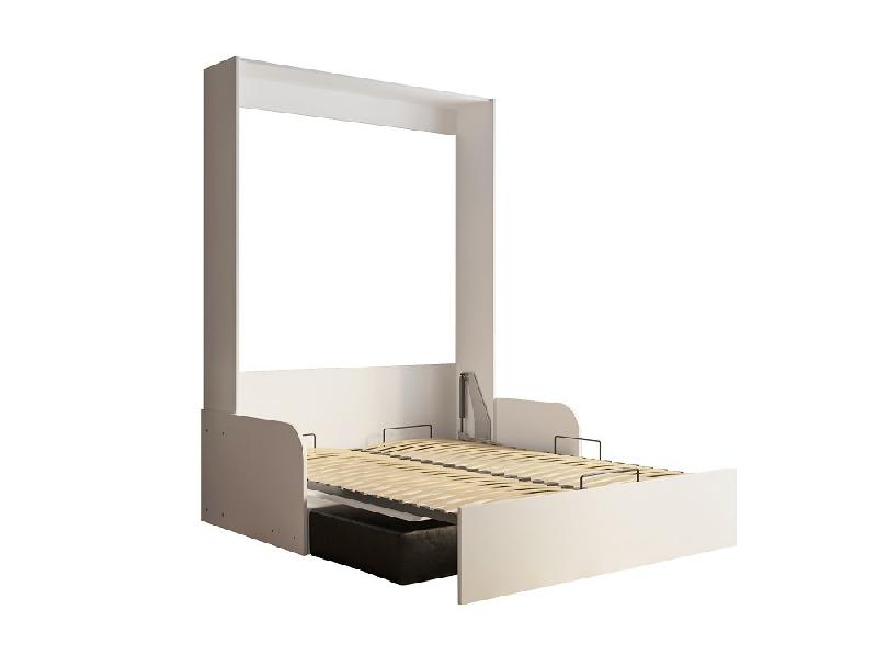Armoire lit escamotable Dynamo Sofa - Blanc mat avec accoudoirs - Canapé noir - Couchage 140x200 cm_3