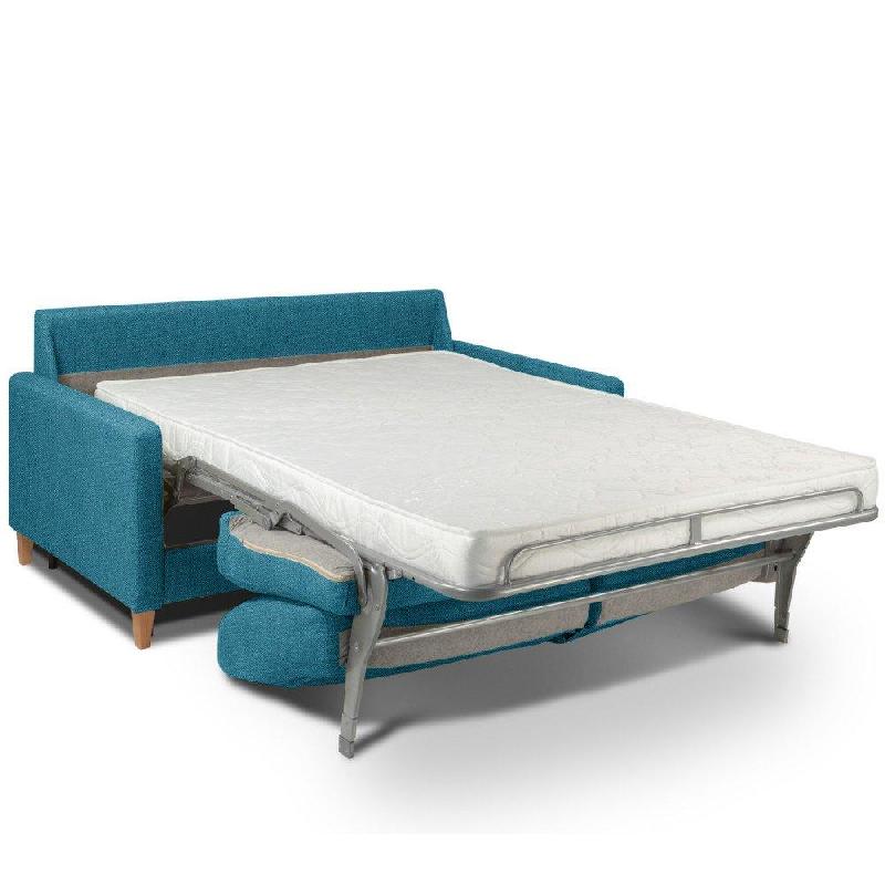 Canapé convertible OGGETTO - Matelas 16 cm - Système express - Sommier à lattes 140 cm - Renatonisi - Tweed bleu paon_3