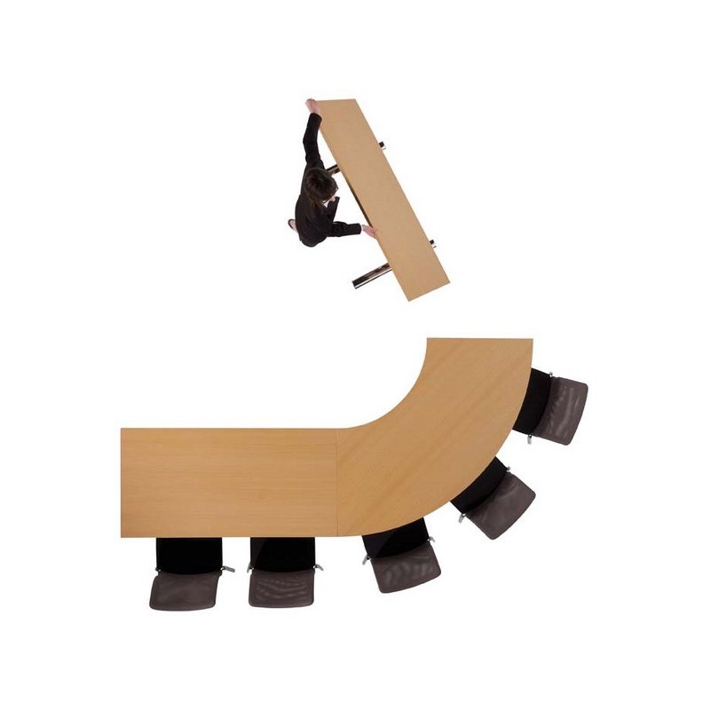 Table de réunion modulable CONFIG - fabricant MACE - plateaux ébénisterie et piétement métal avec roulettes_3