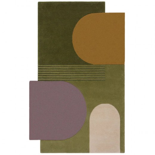 Tapis Pure Laine Asymétrique CARNAC Multicolore Vert - Design Contemporain - Référence 6808-TN_3