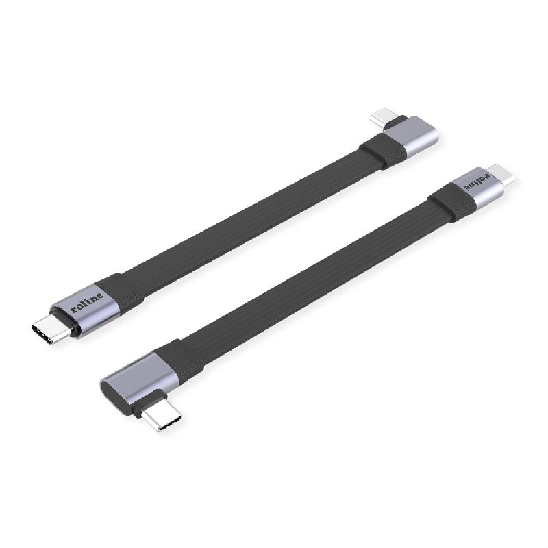 ROLINE Câble USB4 2.0 plat, C–C, M/M, un côté coudé à 90°, 8K UHD-2, 80Gbit/s, 240W, noir, 0,13 m_3