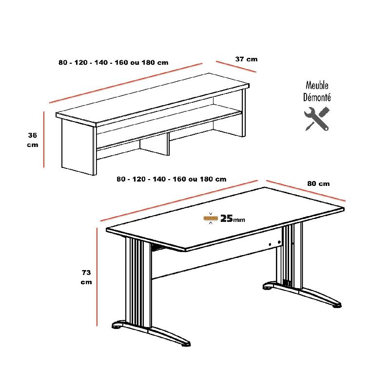 Bureau comptoir Sigma bi-tons - Mobel Linea - 180, Piètement blanc, Chêne/Blanc_3