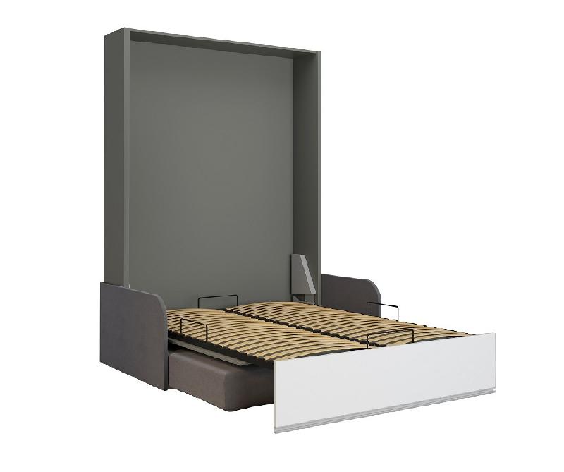 Armoire-lit escamotable ALADYNO SOFA - Canapé gris 160x200 cm - Bandeau blanc, fabrication européenne_3