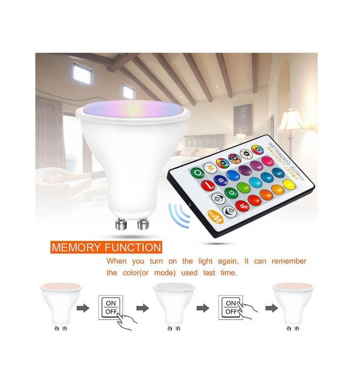 Ampoule GU10 LED - 5W - RGB + blanc avec télécommande 24 touches - réf R300851_3