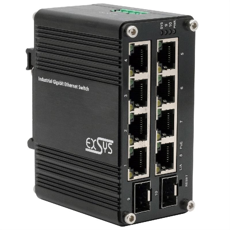 EXSYS EX-62035MPoE-SFP Mini commutateur industriel 8+2 ports Gigabit SFP PoE+, géré par le Web_3