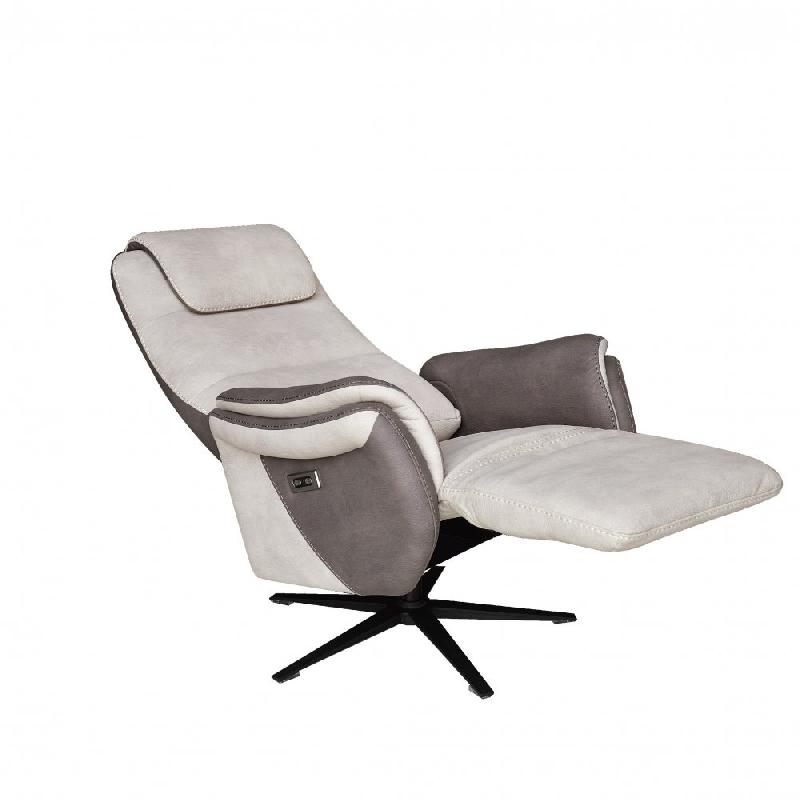 Fauteuil relax électrique ZILIA - bi-moteur - microfibre mastic/brun taupé - piètement étoile métal noir pivotant_3