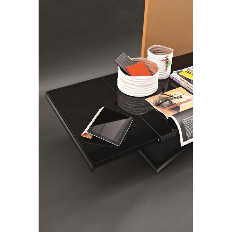 Table basse relevable extensible Dakota - Verre trempé noir - Piétement cintré en métal noir opaque_3