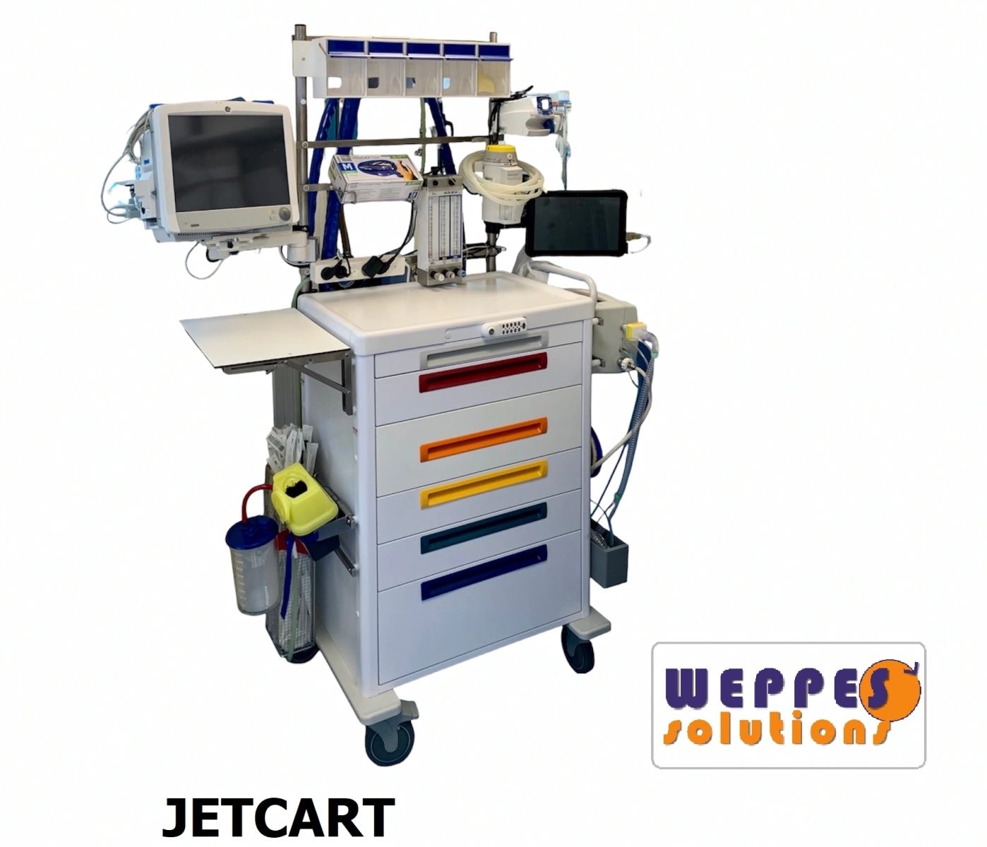 Chariot d'anesthésie et de soins intensifs - JETCART avec dispositif de verrouillage sécurisé et tiroirs modulables_3