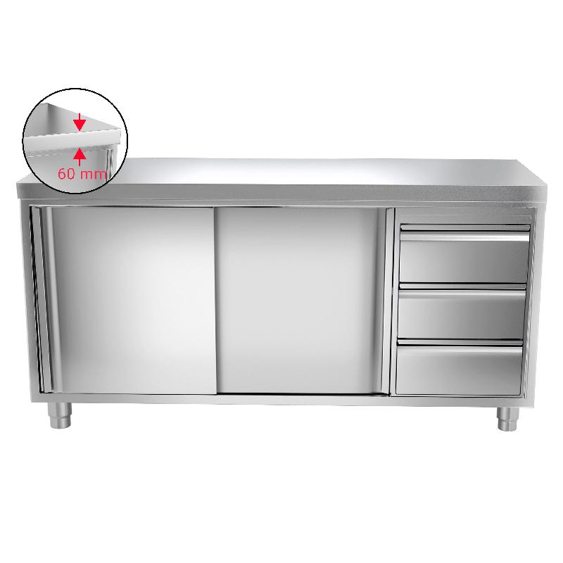 Meuble bas inox cental P 600 mm avec portes et tiroirs - 2000, A gauche_3