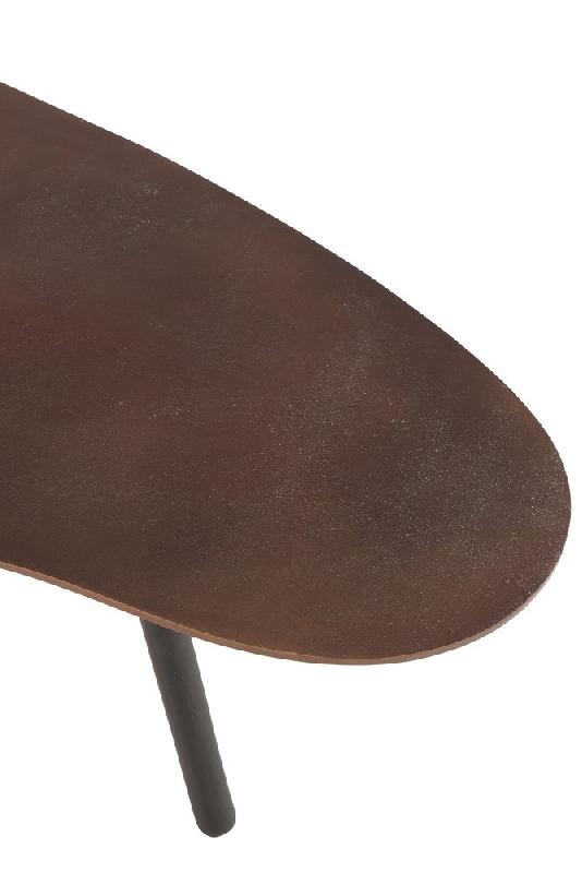 Table de salon MISTE - aluminium marron - plateau laqué goutte - piétement bois massif - 89x53x32 cm_3