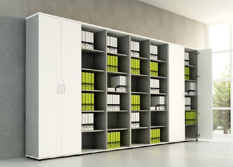 Armoire haute avec portes battantes équipée d'étagères - MDD - Wengé, Blanc pastel_3