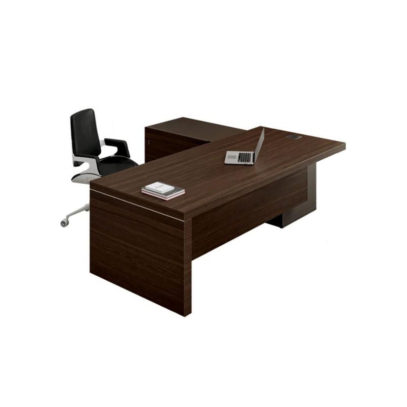 Bureau de direction Titano cuir bleu - design haut de gamme avec piétements asymétriques et surpiqûres trapézoïdales_3