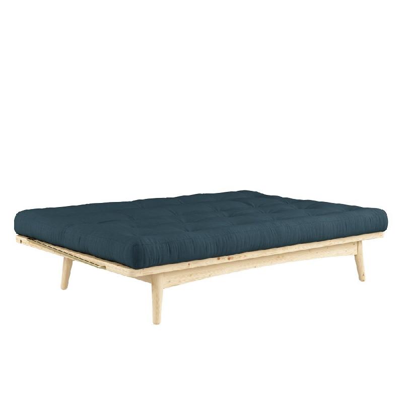 Banquette futon FOLK en pin massif - Coloris bleu pétrole - Couchage 130 x 190 cm - Design scandinave avec accoudoirs en métal_3