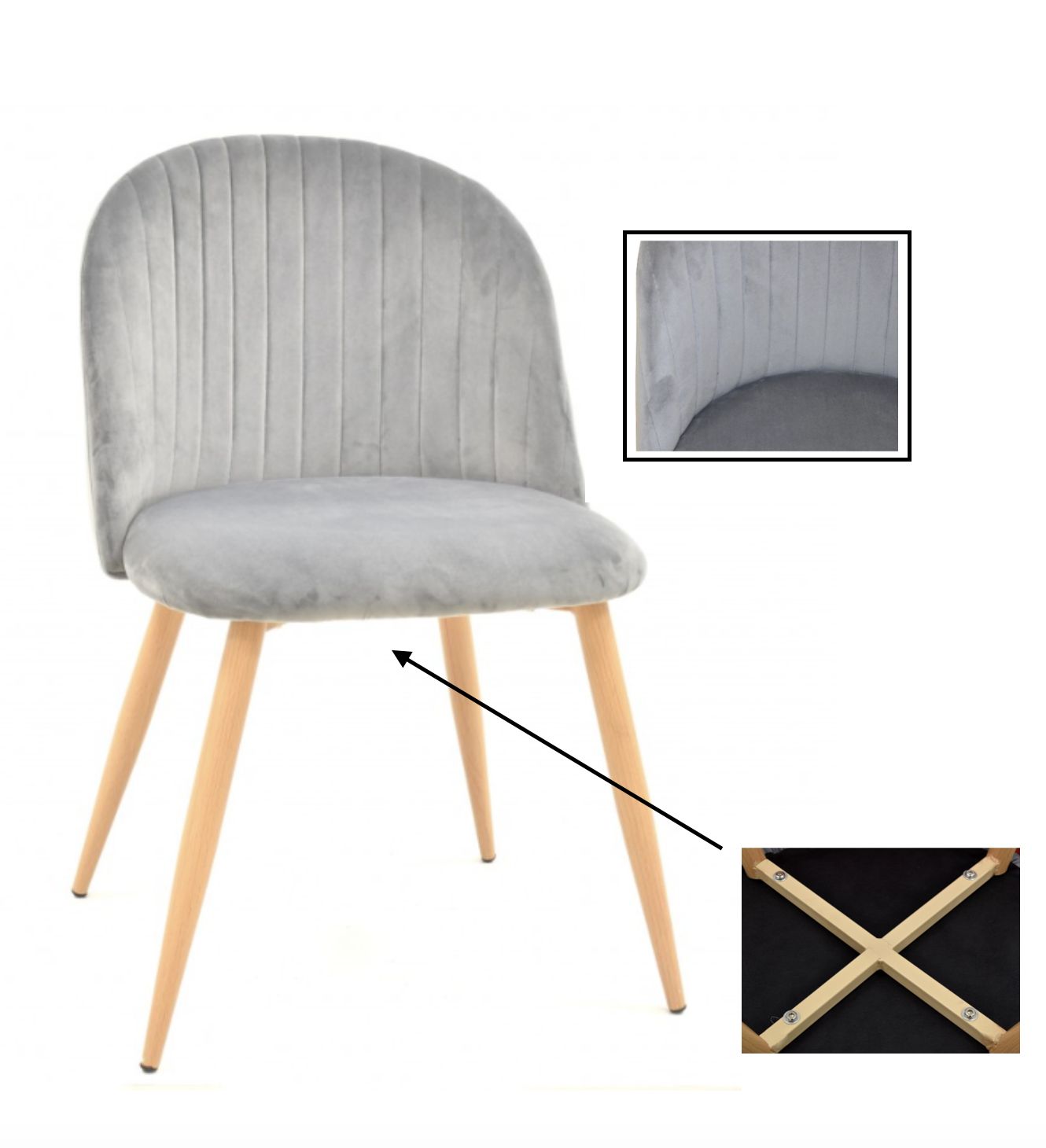 Chaise de restaurant en velours - structure métallique imitation bois - vendue par lot de 4 unités_3