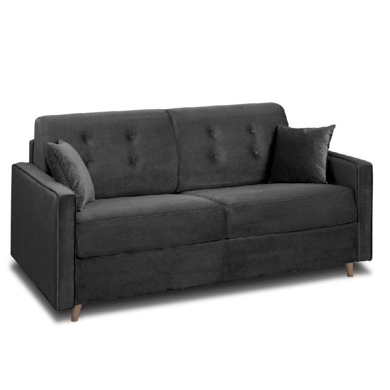 Canapé convertible express MINNEAPOLIS - Matelas 140cm comfort BULTEX® 12cm - Sommier lattes bois RENATONISI - Velours gris foncé_3