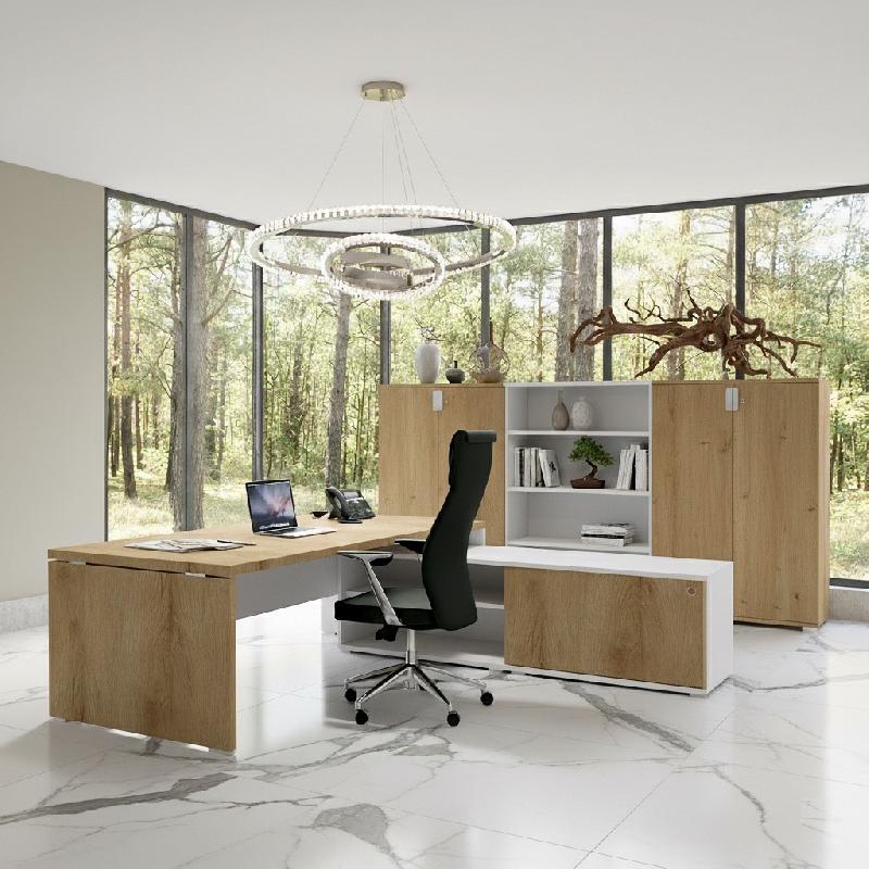Bureau Bi-colore TAK avec rangement intégré - Mobel Linea - 245, Droite, Chêne veiné_3