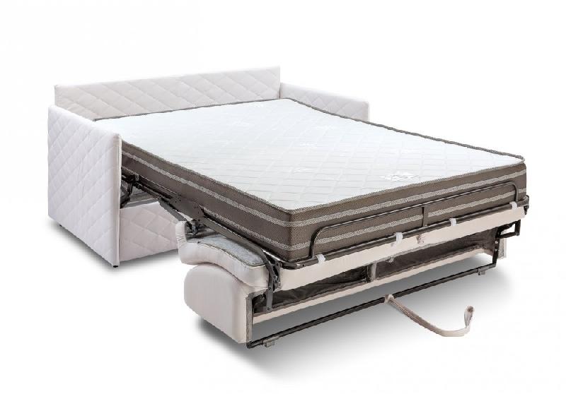 Canapé convertible express UTOPIA - 140 cm - Matelas Memory 20 cm - Velours blanc nacré - Finition matelassée_3
