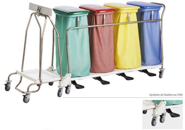 Chariot porte-sac de 1 à 4 sacs avec couvercle et pédale pour la collecte à déchets latéral: linge sale - Andromède_3