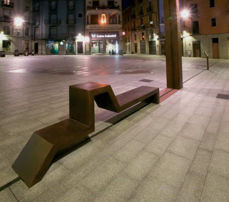 Banc public en bois moderne - EUDALD III par Comas-Pont Architectes - très grande taille, polyvalent, acier corten_3
