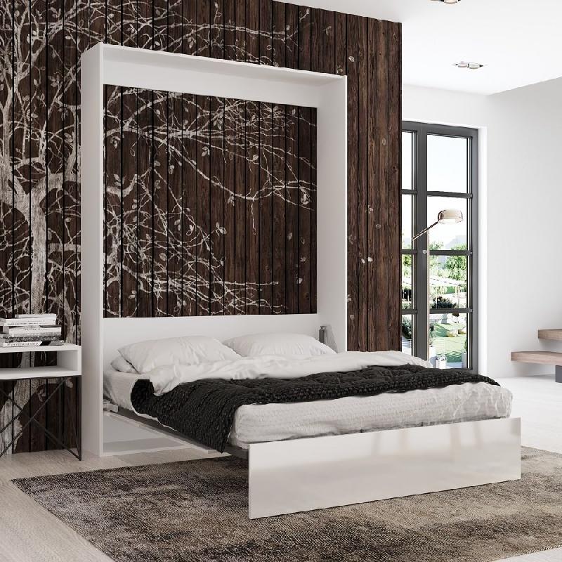 Lit escamotable Studio - Façade blanc brillant - Couchage 140x200 cm - Ouverture assistée et pieds automatiques_3