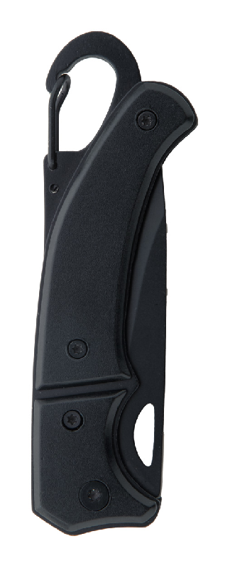 Couteau de poche noir - acier inoxydable avec manche en aluminium, mousqueton et fermeture de sécurité_3