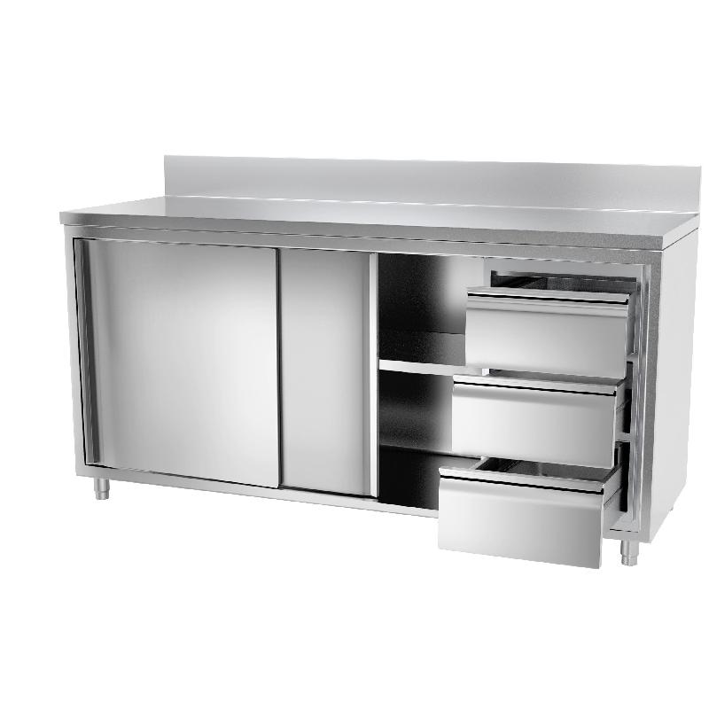 Meuble bas inox adossé P 700 mm avec portes et tiroirs - 1400, A droite_3