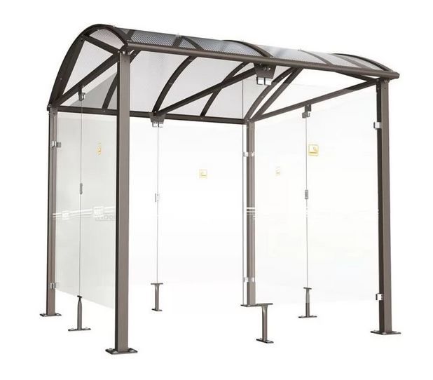 Abri fumeur voûte L - Structure acier/aluminium - Toiture polycarbonate anti-UV - Bardages verre sécurisés_3