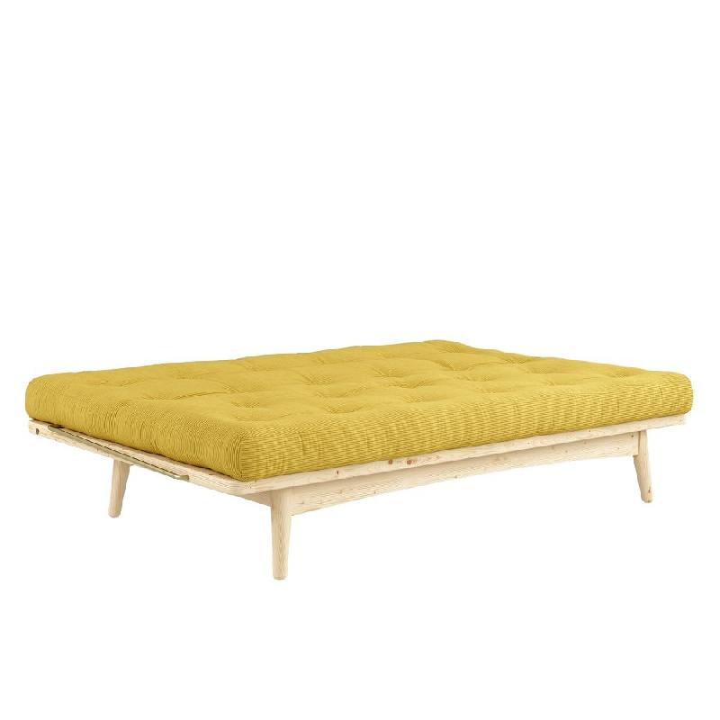 Banquette futon FOLK en pin massif - Coloris miel - Couchage 130 x 190 cm - Design scandinave avec accoudoirs en métal_3
