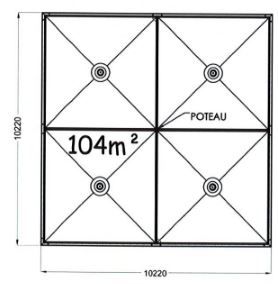 Préau Cento - 8,22 x 8,22 soit 67m2 sur poteau central - Conforme norme NV 65_3