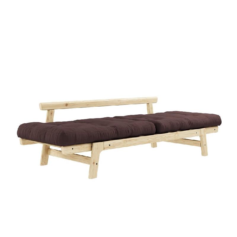 Banquette convertible futon STEP en pin massif - Coloris marron - Couchage 70x200 cm_3