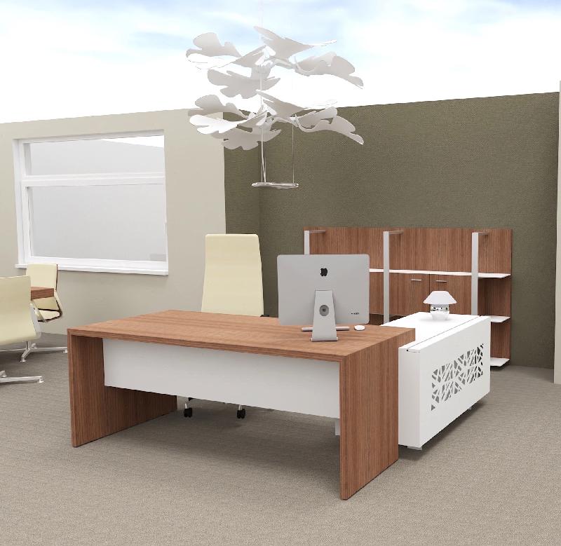 Bureau d'angle T45 avec desserte dos design - Quadrifoglio - 192, Gauche, Noyer Canaletto et blanc_3