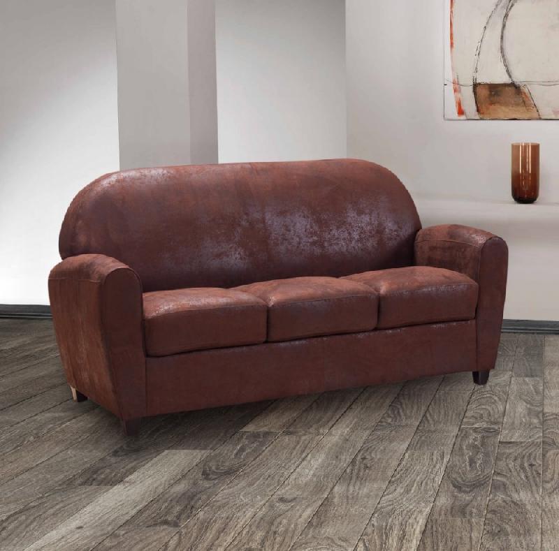 Salon Club Bufallo 2 places + 3 places - Canapés en microfibre vintage marron pour intérieur cosy_3