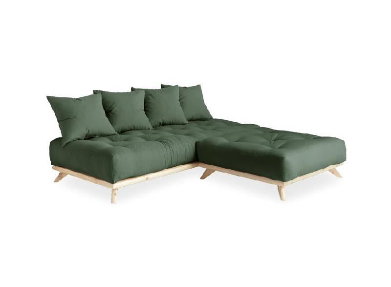 Canapé convertible futon Senza - pin naturel - coloris vert olive - couchage 90x200 cm - matelas épais 15 cm_3
