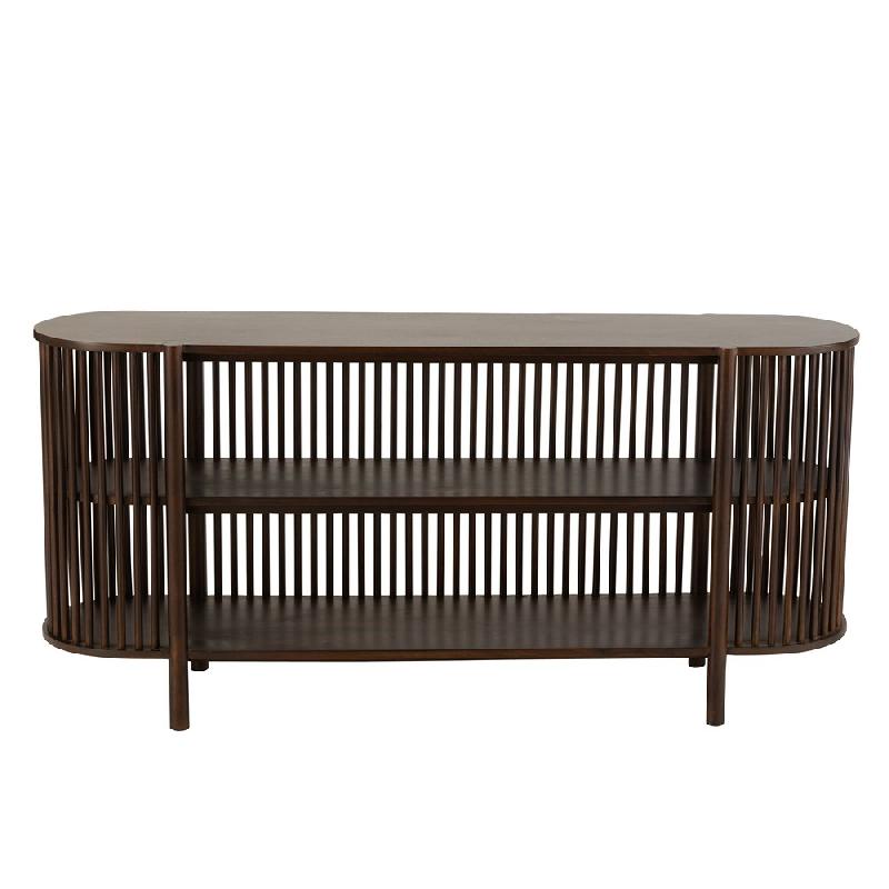 Buffet GADRA - bois de manguier marron foncé avec façade en grillage et 2 étagères - L160 x H75 x P38 cm_3