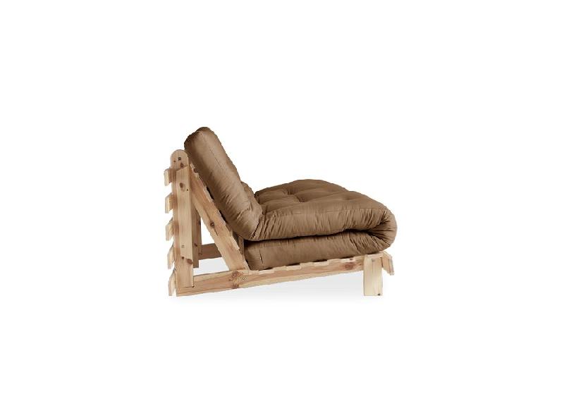 Canapé convertible futon ROOTS - Pin naturel - Tissu Mocca - Couchage 160x200 cm - Design japonais et douceur scandinave_3