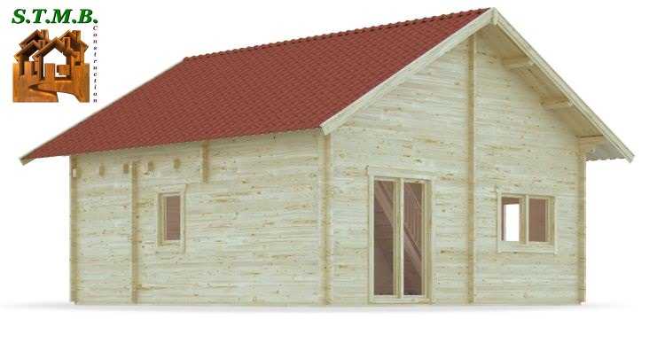 Chalet en bois plain-pied versailles 61m / madrier contrecollé 60 mm / toit double pente_3