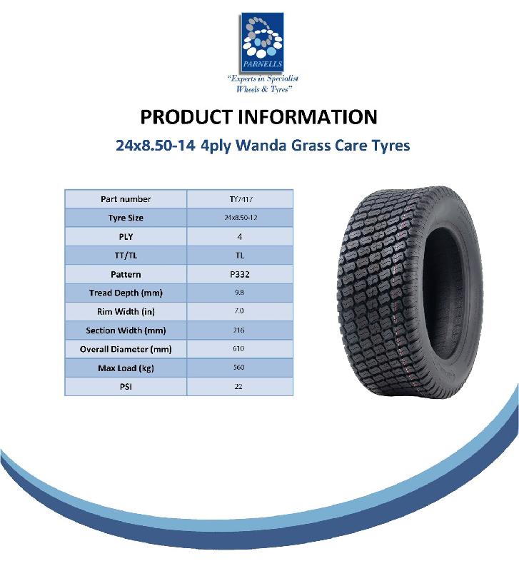 24x8.50-14 Pneu pour tondeuse à gazon 4 plis Multi Turf Grass P332 Wanda (Journey) 560kgs_3
